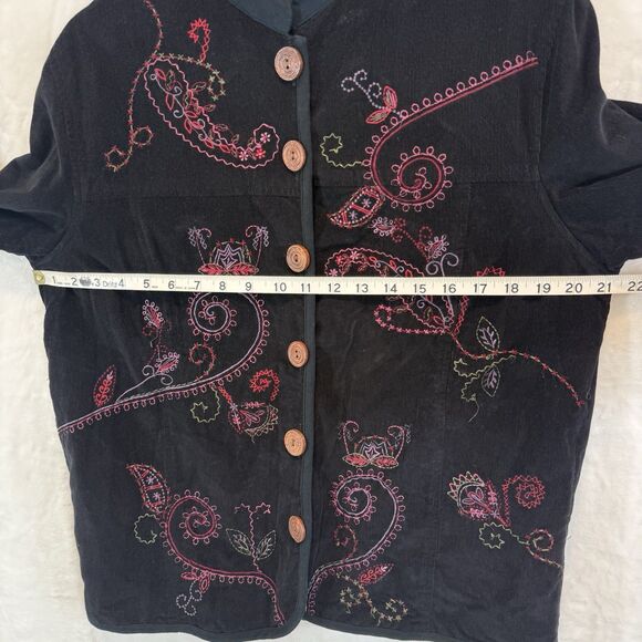 VTG Corduroy Jacket Black Grandma Embroidered Floral Boho Hippie 90s y2k - Picture 9 of 11